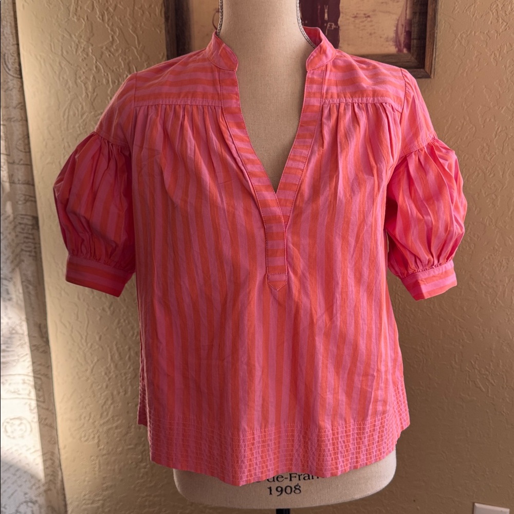 Anthropologie Striped Puff Sleeve Blouse- -XXS